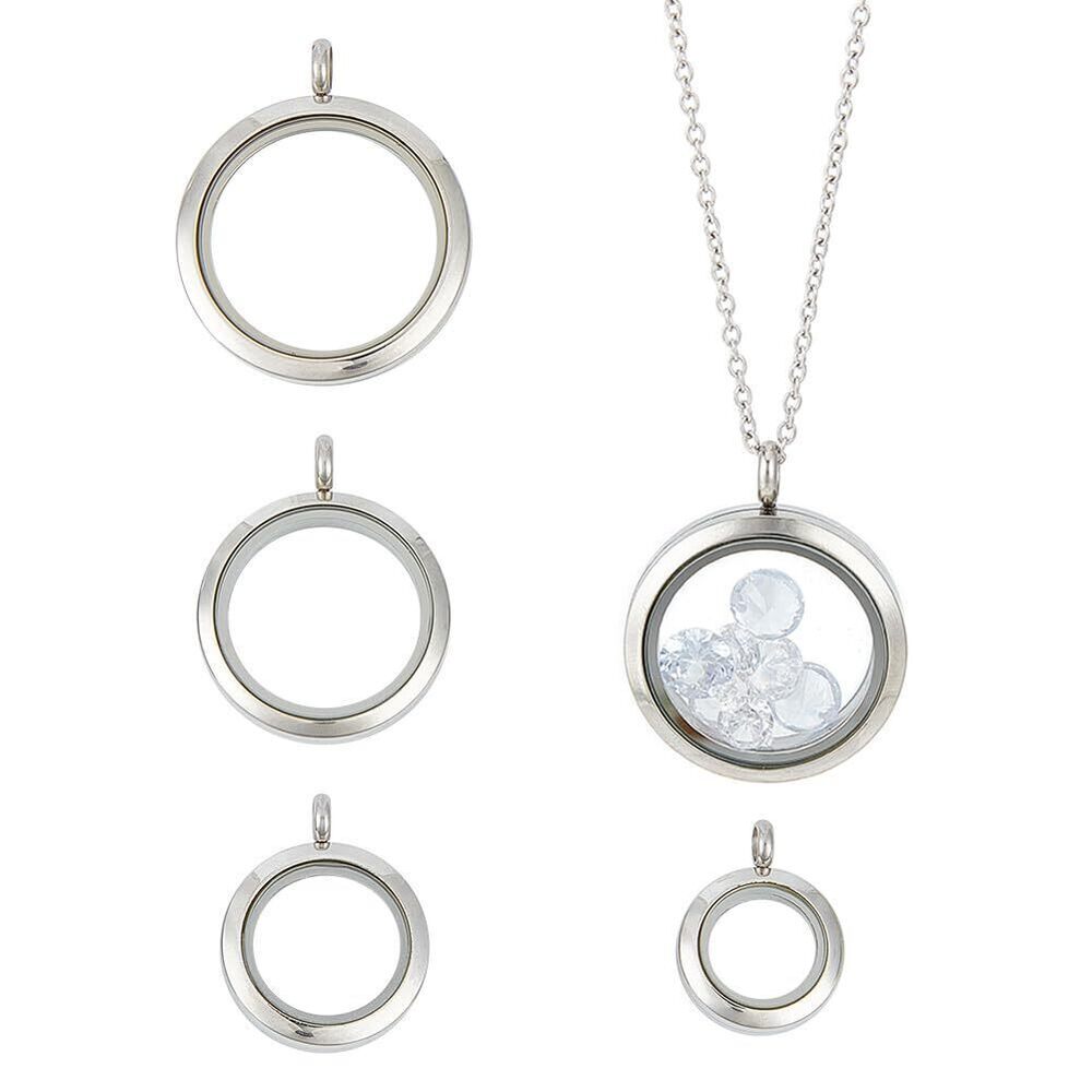 4830 4pcs Photo Locket Charms Necklace with 17.7inch Chain Stainless Steel